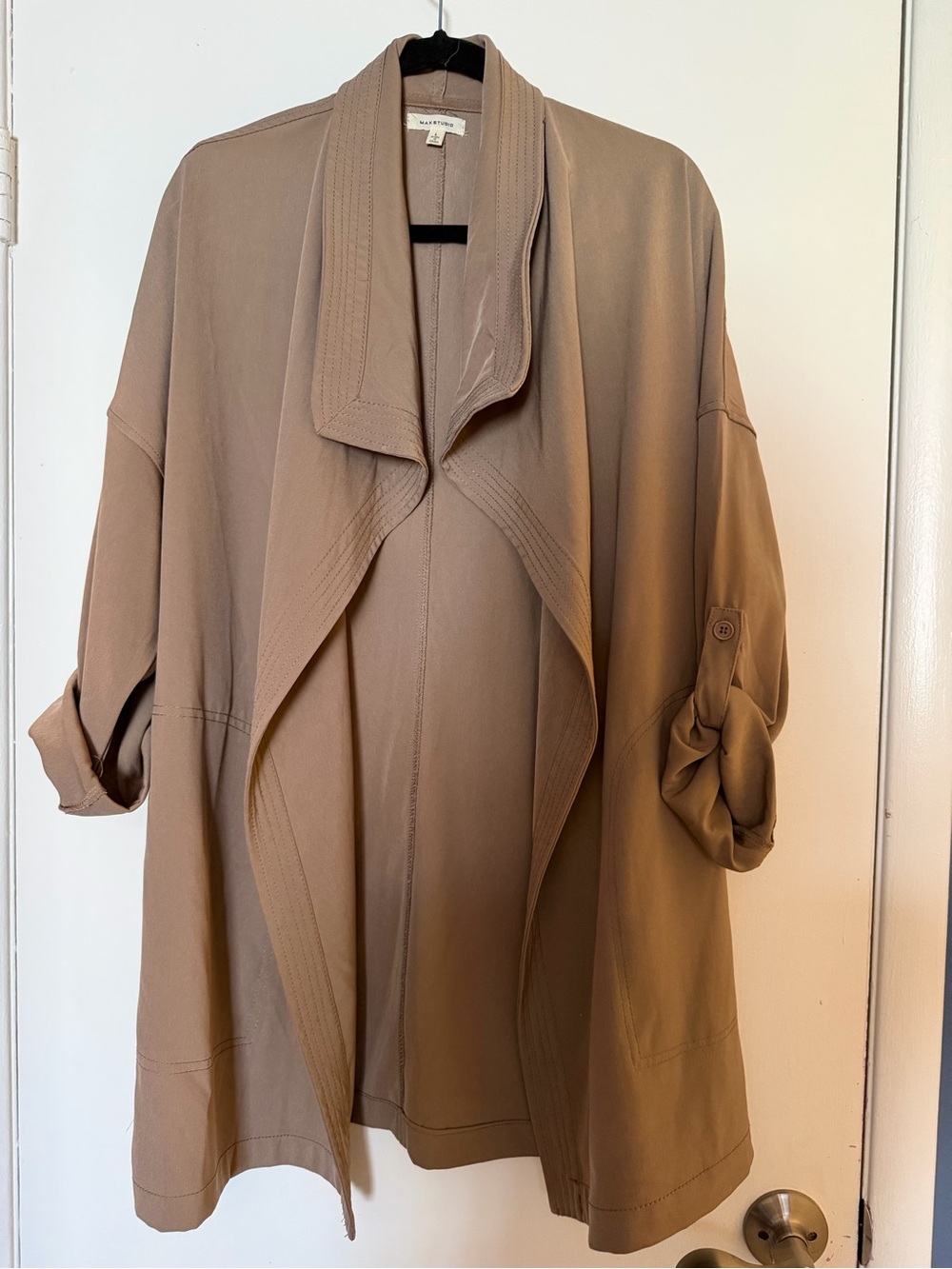 Max Studio Taupe Open-Front Trench Coat